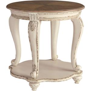 Signature Design by Ashley Realyn Cottage Style Round End Table, Fixed Lower Shelf, Antiqued 2-tone, Finish, Wood, 26″ W x 26″ D x 25.88″ H, White and Brown(Whitewash)