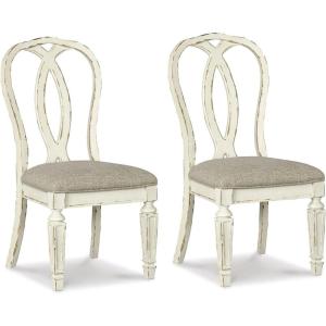 Signature Design by Ashley Realyn French Country Ribbon Back Dining Chair, 2 Count, Chipped White(Splat Back)