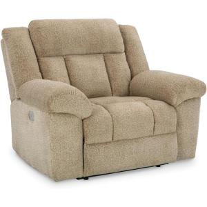 Signature Design by Ashley Tip-Off Classic Wall Hugger Power Recliner with Adjustable Headrest and USB Ports, Light Brown(Light Brown)