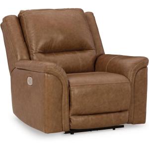 Signature Design by Ashley Trasimeno Contemporary Leather Match Wall Hugger Power Recliner with Adjustable Headrest and USB Ports, Light Brown