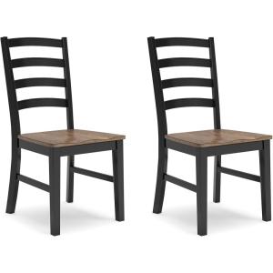 Signature Design by Ashley Wildenauer Armless Dining Chair, Set of 2, Ladderback Design, 19″ W x 23.25″ D x 39″ H, Black & Light Brown with 2-Tone Finish