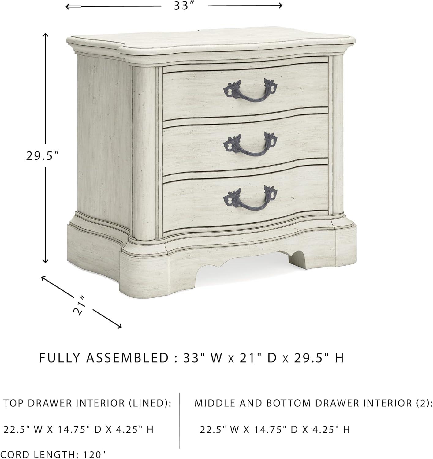 imageSignature Design by Ashley Arlendyne Classic 3 Drawer Nightstand with Power Supply and USB Ports 295quot Tall White