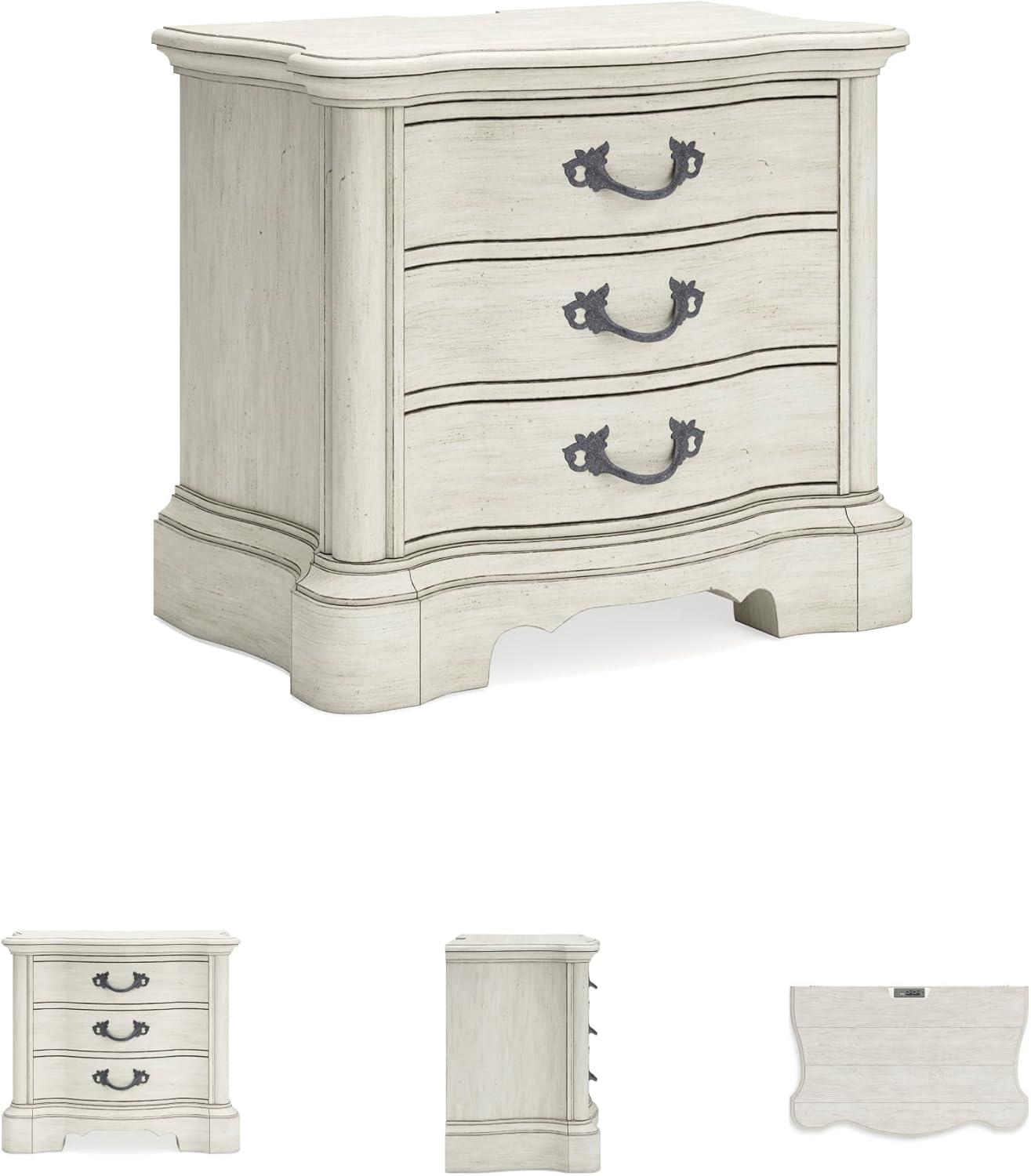imageSignature Design by Ashley Arlendyne Classic 3 Drawer Nightstand with Power Supply and USB Ports 295quot Tall White