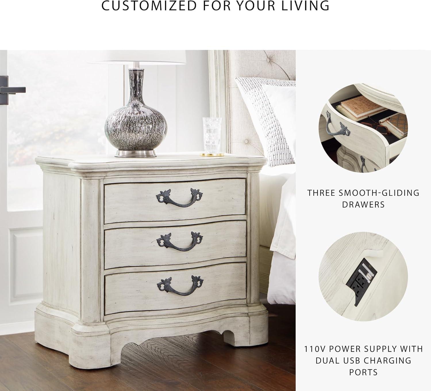 imageSignature Design by Ashley Arlendyne Classic 3 Drawer Nightstand with Power Supply and USB Ports 295quot Tall White