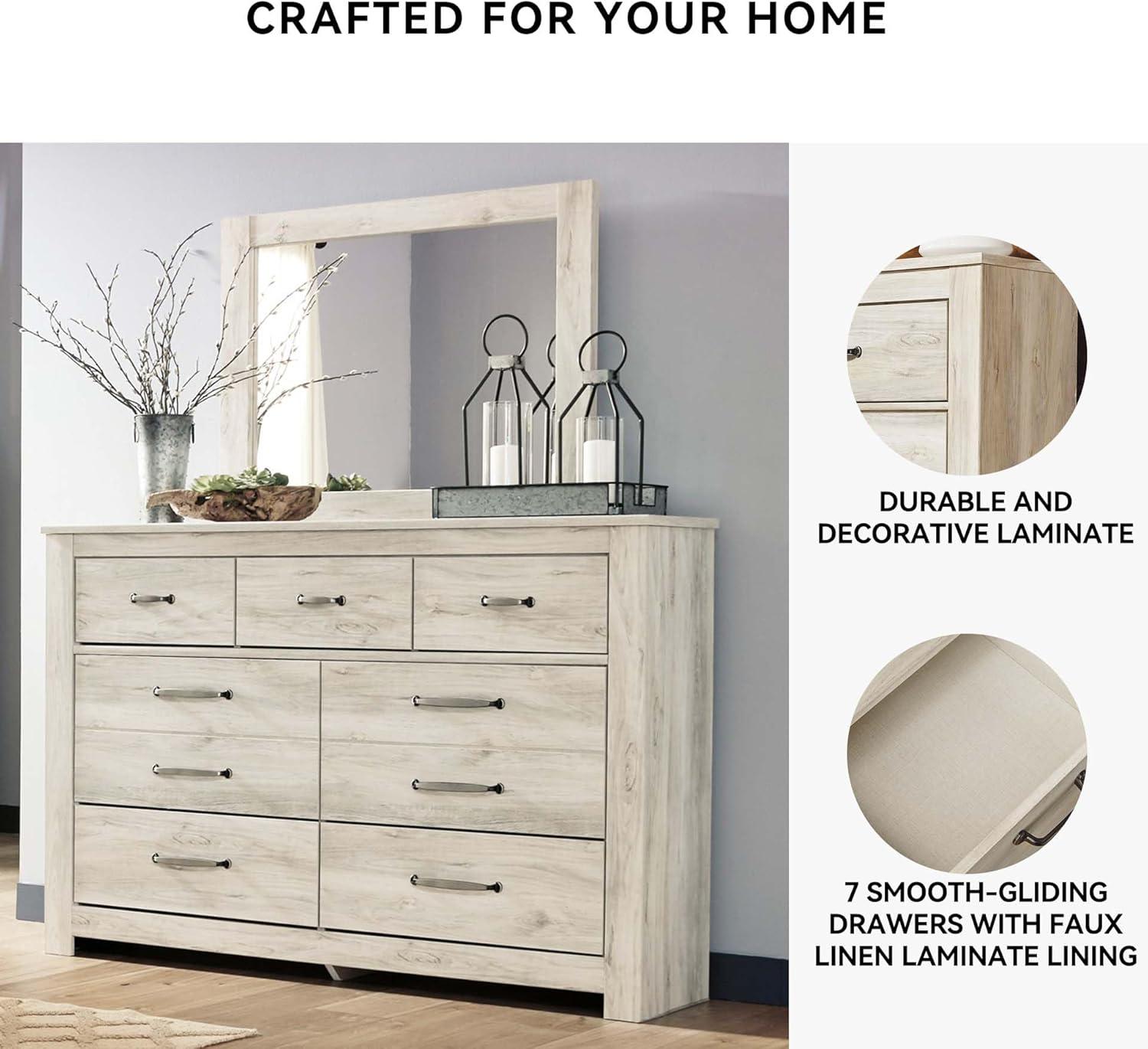 imageSignature Design by Ashley Bellaby Vintage SmoothGliding 7Drawer Dresser and Mirror with Safety Stop WhitewashWhitewash