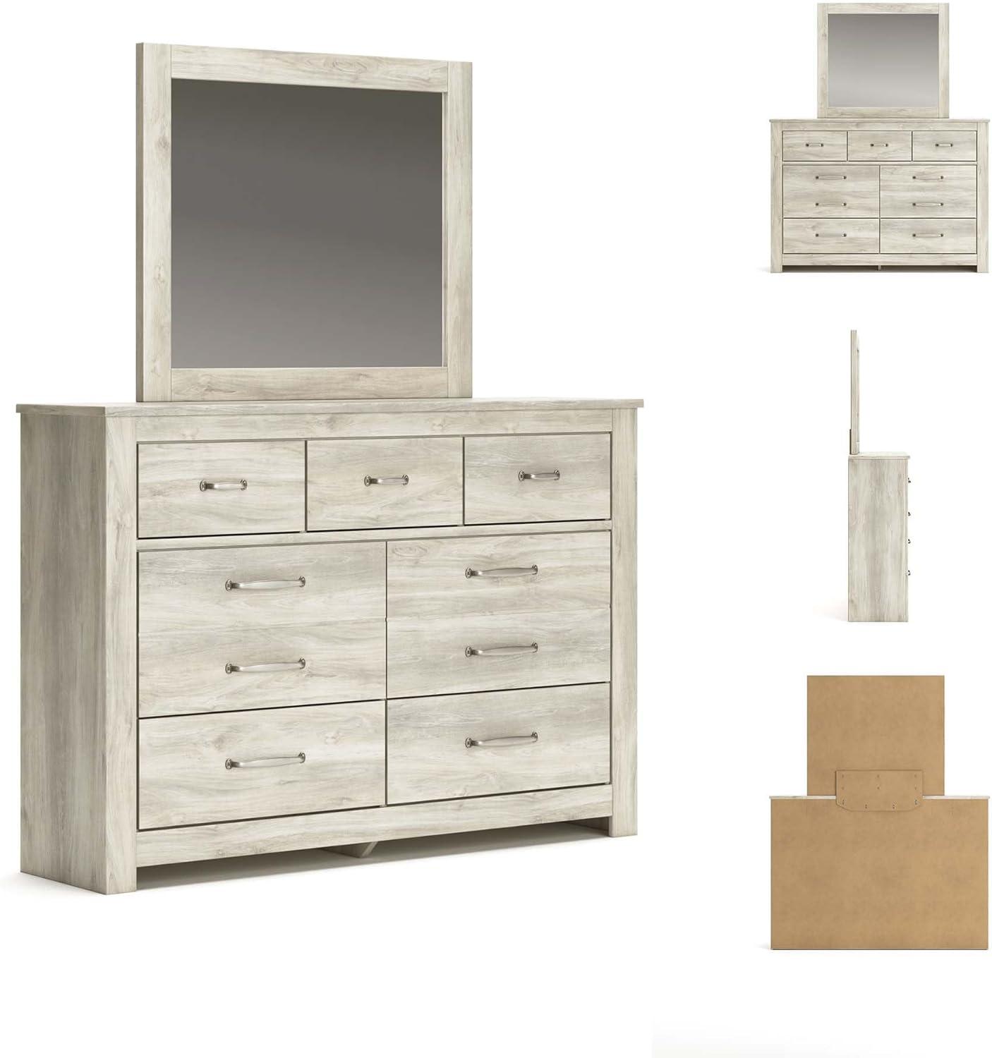 imageSignature Design by Ashley Bellaby Vintage SmoothGliding 7Drawer Dresser and Mirror with Safety Stop WhitewashWhitewash