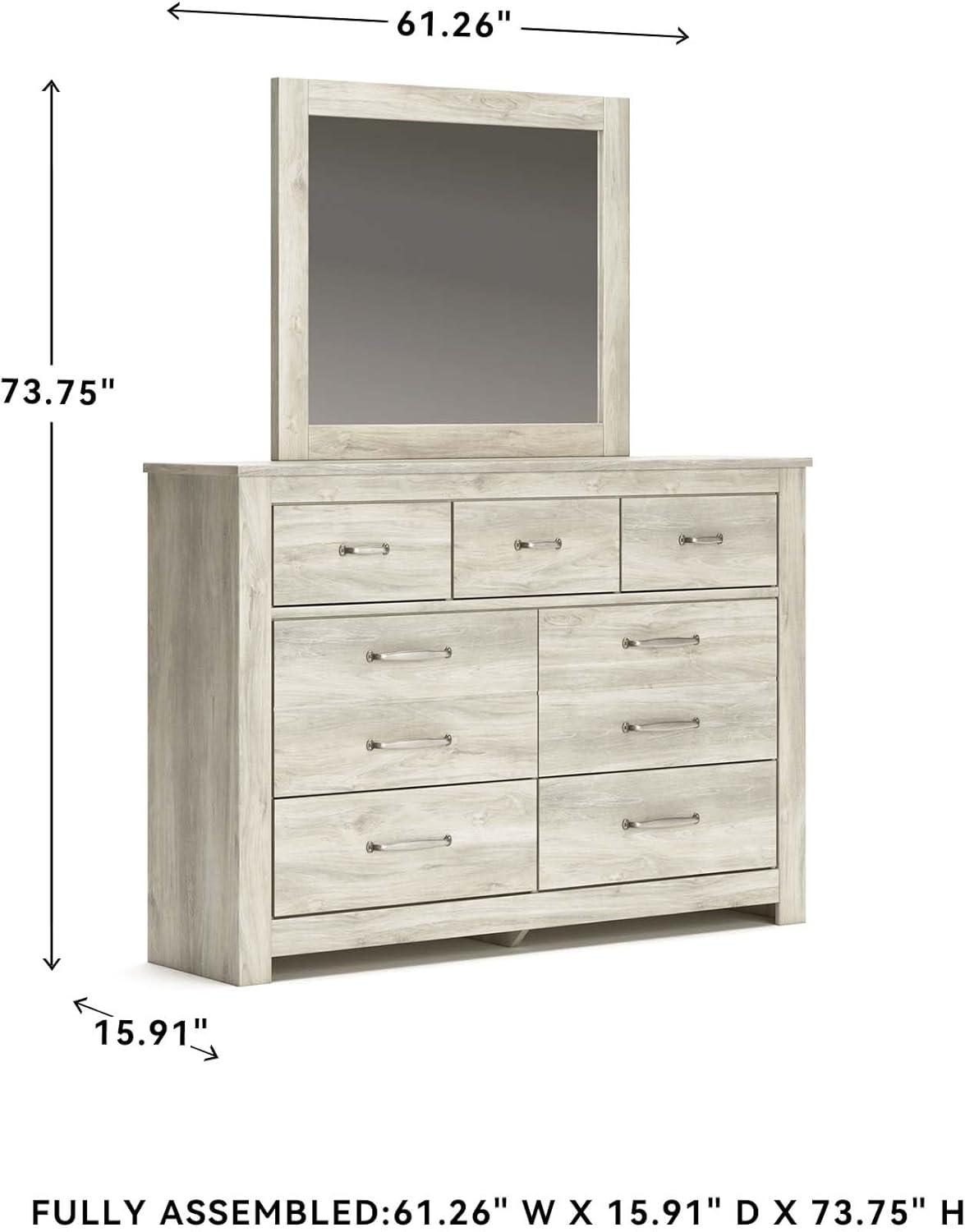 imageSignature Design by Ashley Bellaby Vintage SmoothGliding 7Drawer Dresser and Mirror with Safety Stop WhitewashWhitewash