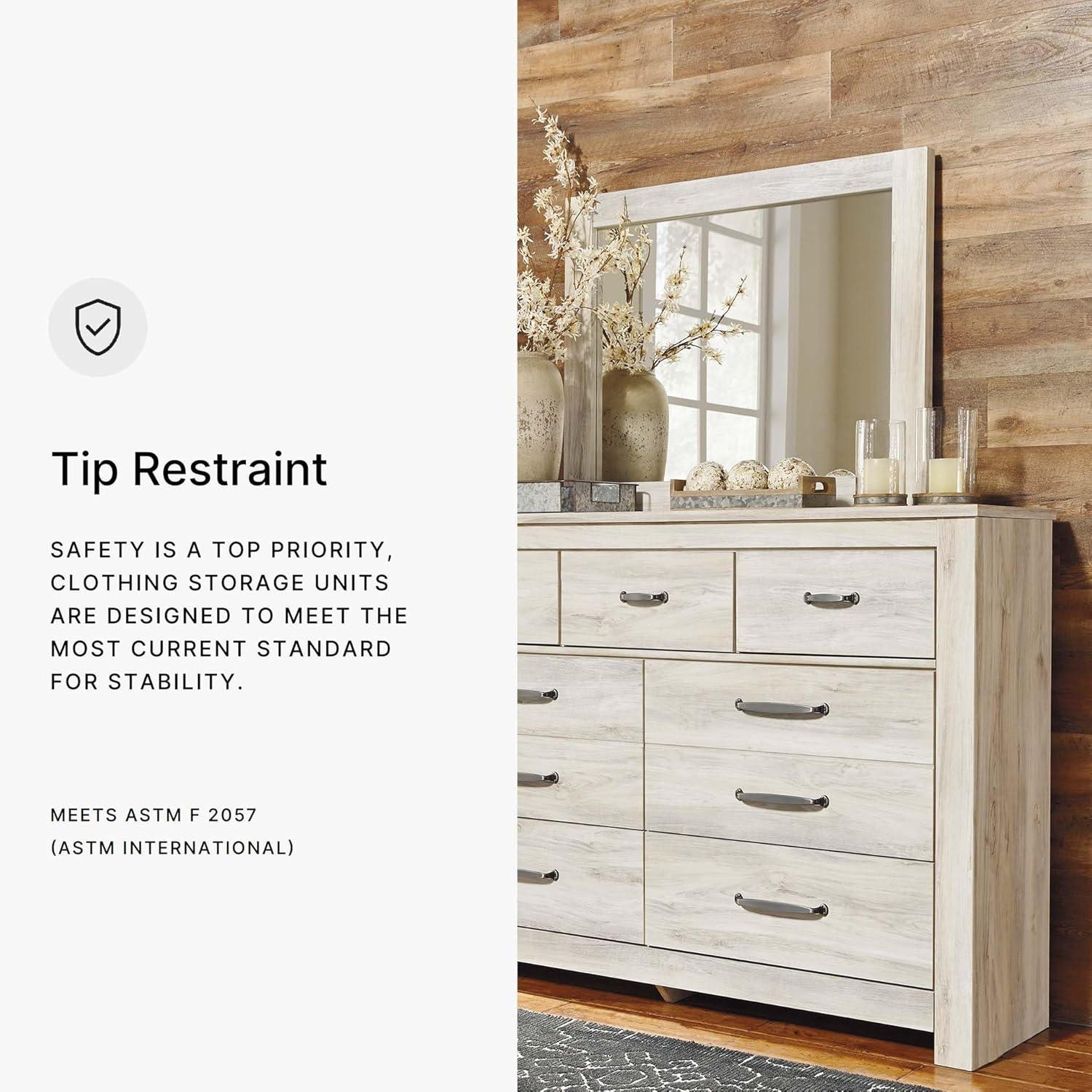 imageSignature Design by Ashley Bellaby Vintage SmoothGliding 7Drawer Dresser and Mirror with Safety Stop WhitewashWhitewash