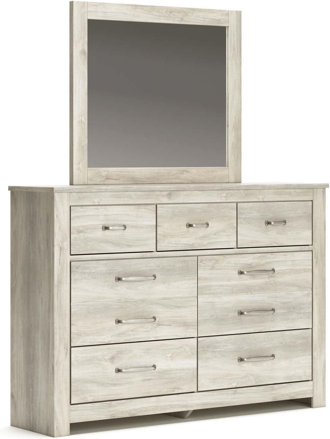 imageSignature Design by Ashley Bellaby Vintage SmoothGliding 7Drawer Dresser and Mirror with Safety Stop WhitewashWhitewash