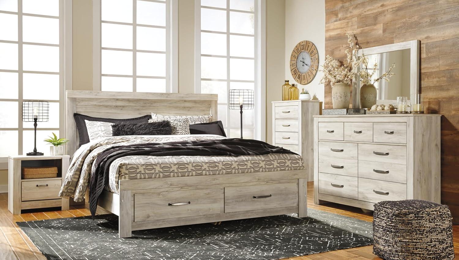 imageSignature Design by Ashley Bellaby Vintage SmoothGliding 7Drawer Dresser and Mirror with Safety Stop WhitewashWhitewash