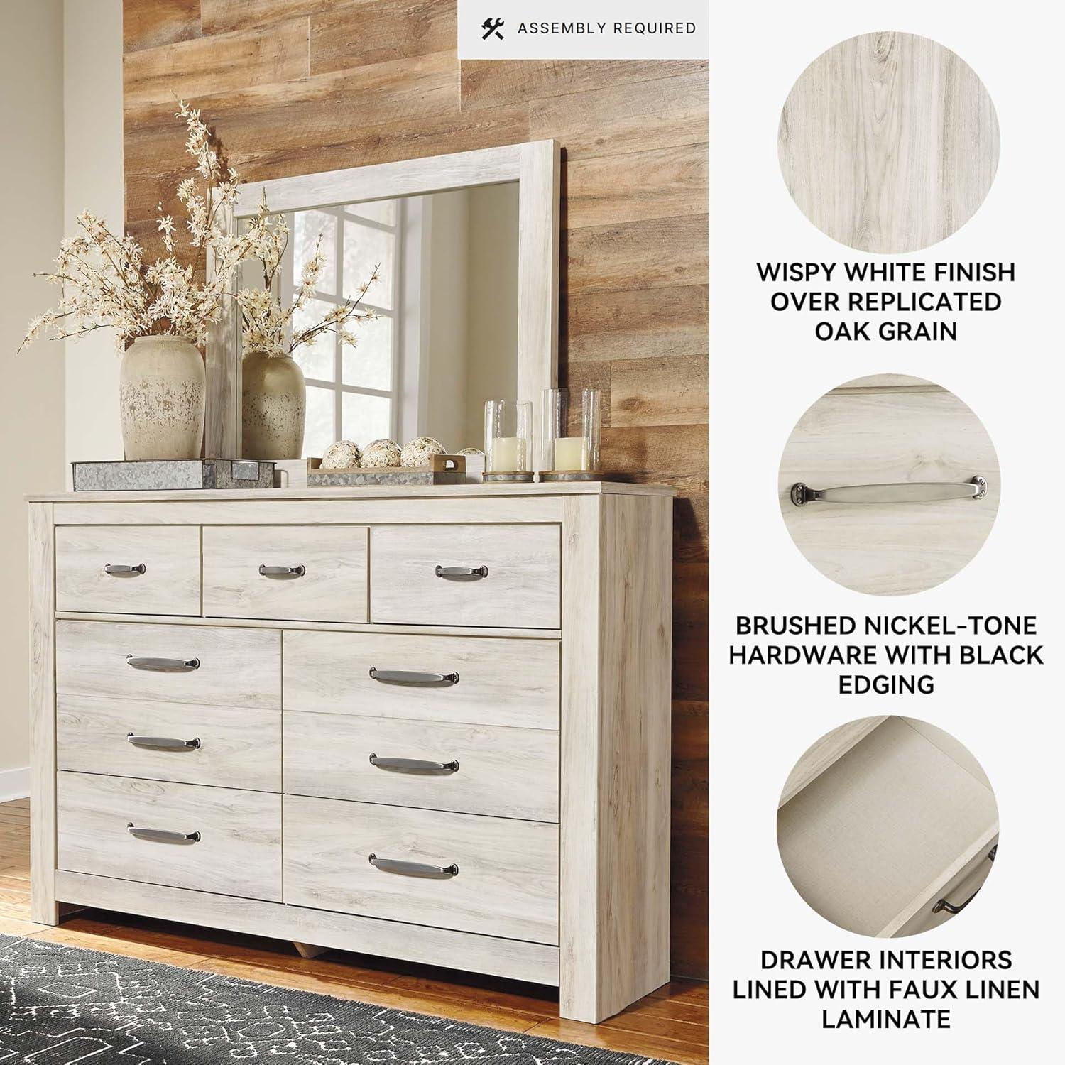 imageSignature Design by Ashley Bellaby Vintage SmoothGliding 7Drawer Dresser and Mirror with Safety Stop WhitewashWhitewash