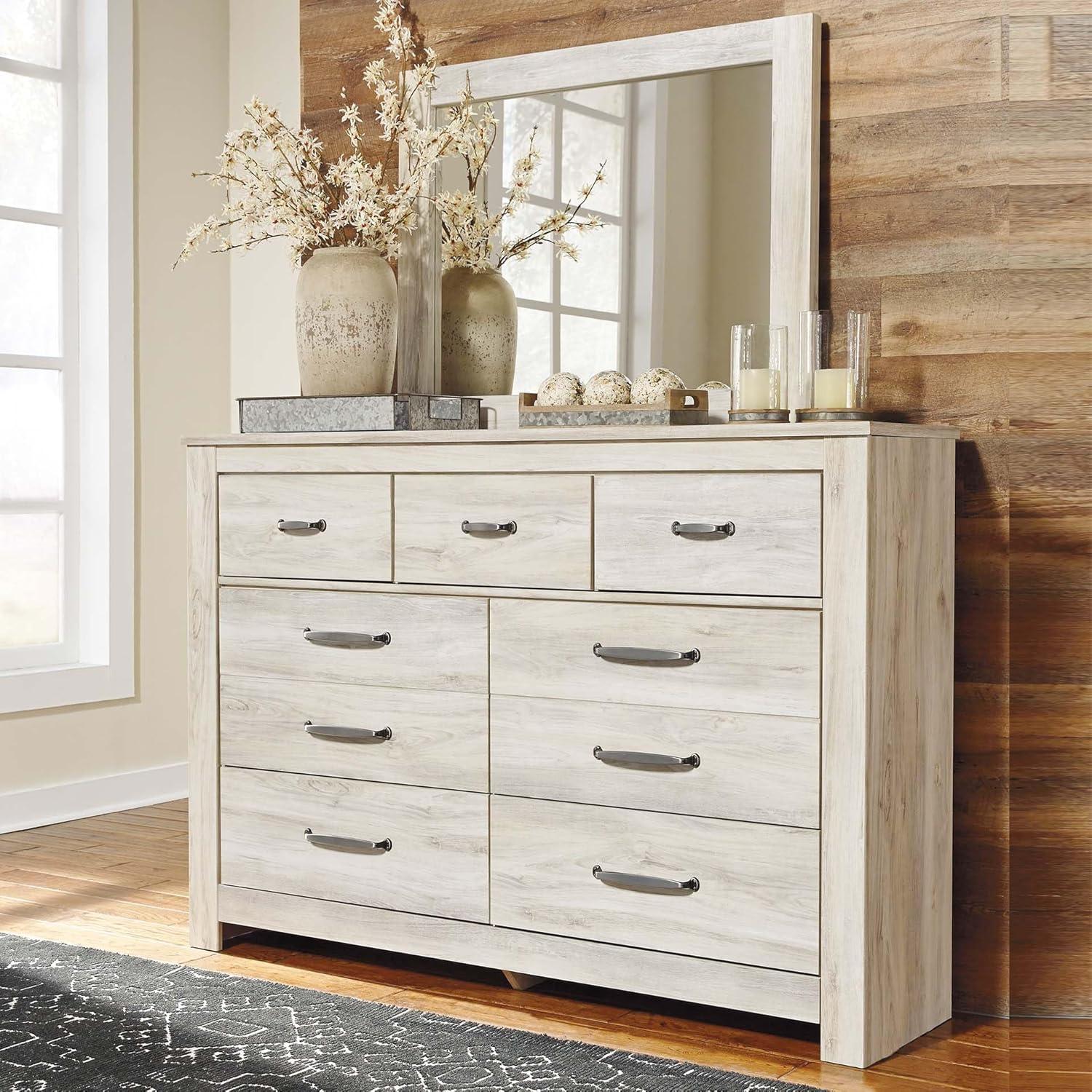 imageSignature Design by Ashley Bellaby Vintage SmoothGliding 7Drawer Dresser and Mirror with Safety Stop WhitewashWhitewash