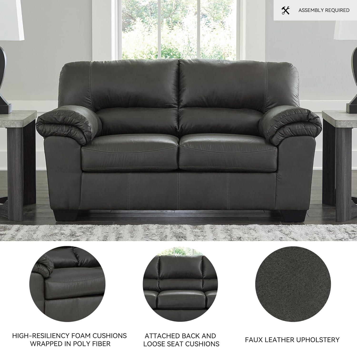 imageSignature Design by Ashley Bladen Faux Leather Loveseat Gray