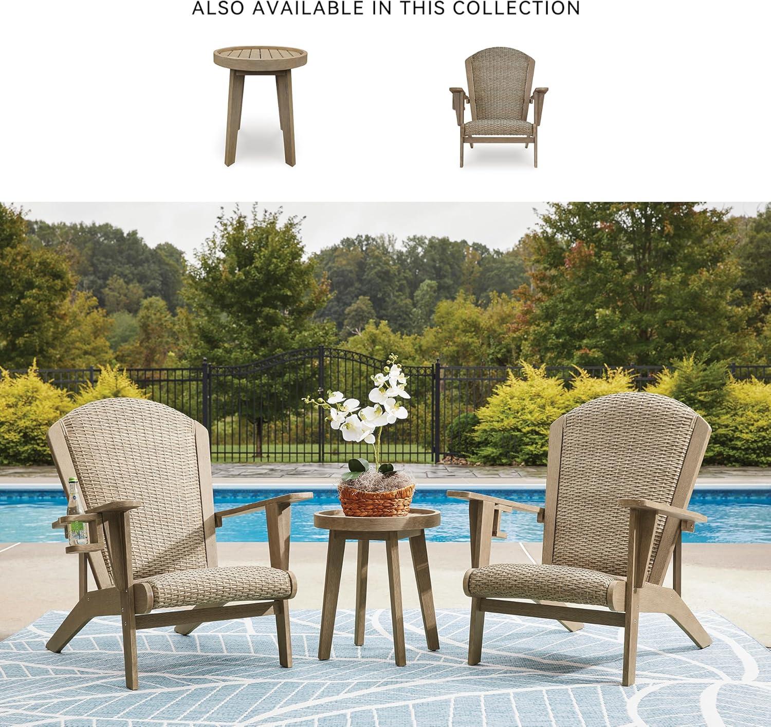 imageSignature Design by Ashley Bradstreet Bay Casual Outdoor Eucalyptus Wood Padded High Back Adirondack Chair with Handwoven Resin Wicker Beige