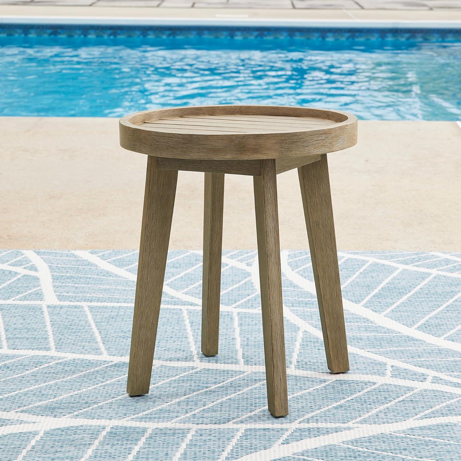 imageSignature Design by Ashley Bradstreet Bay Casual Weather Resistant Eucalyptus Wood Outdoor End Table with Slatted Top Light Brown