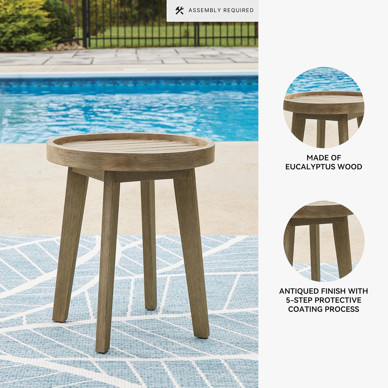 imageSignature Design by Ashley Bradstreet Bay Casual Weather Resistant Eucalyptus Wood Outdoor End Table with Slatted Top Light Brown