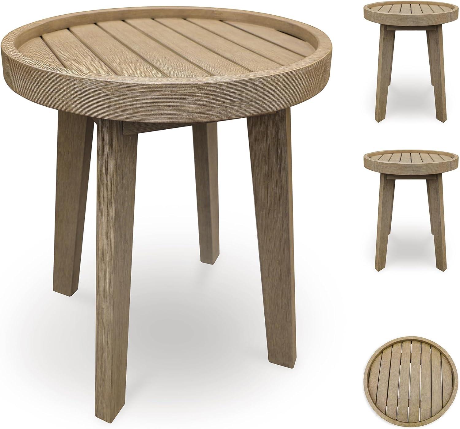 imageSignature Design by Ashley Bradstreet Bay Casual Weather Resistant Eucalyptus Wood Outdoor End Table with Slatted Top Light Brown
