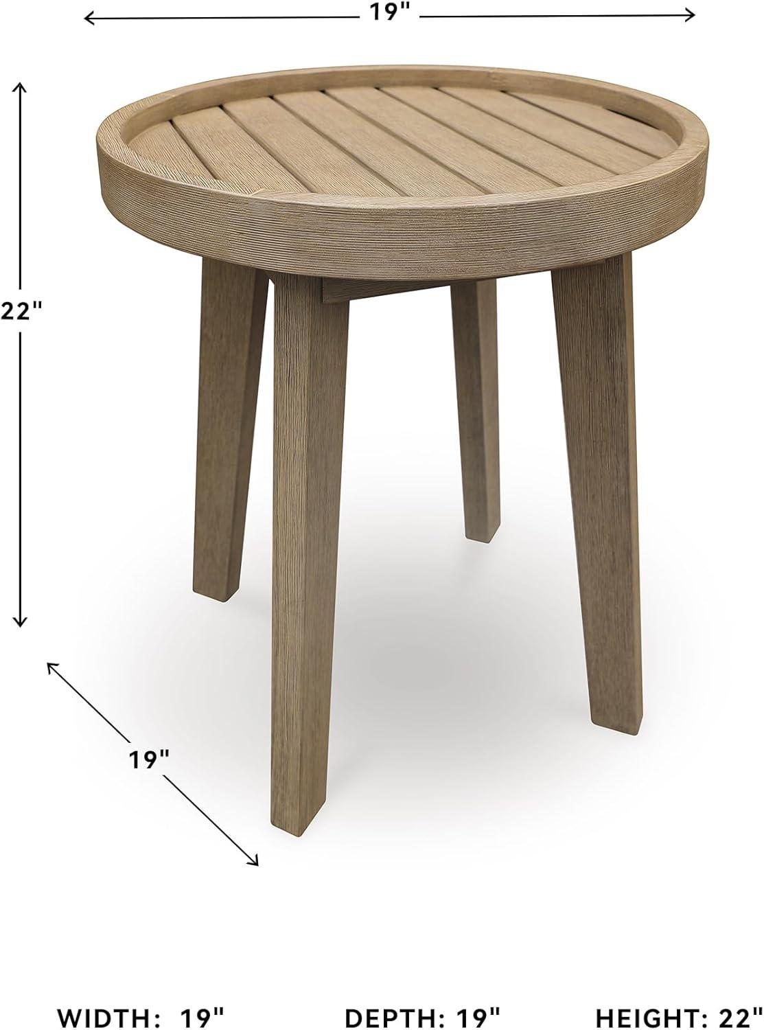imageSignature Design by Ashley Bradstreet Bay Casual Weather Resistant Eucalyptus Wood Outdoor End Table with Slatted Top Light Brown