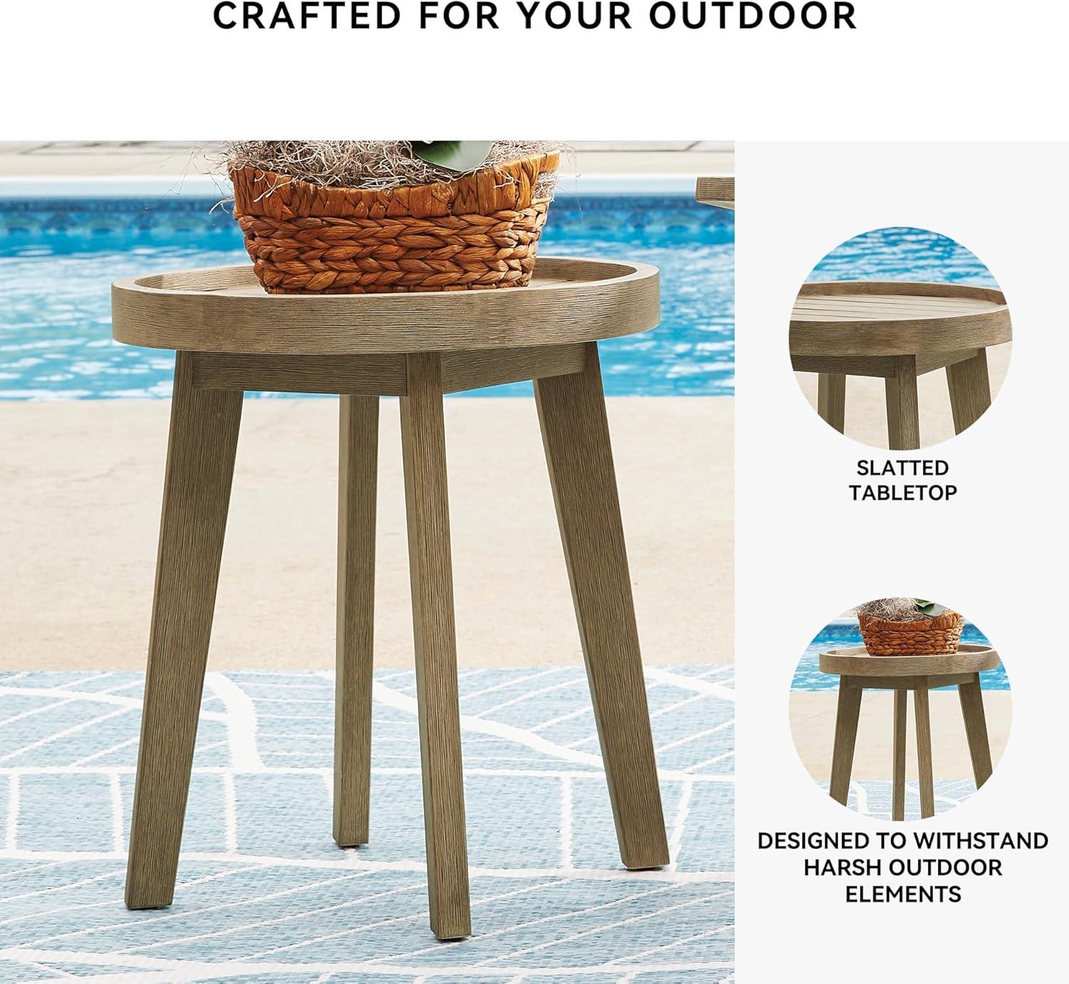 imageSignature Design by Ashley Bradstreet Bay Casual Weather Resistant Eucalyptus Wood Outdoor End Table with Slatted Top Light Brown