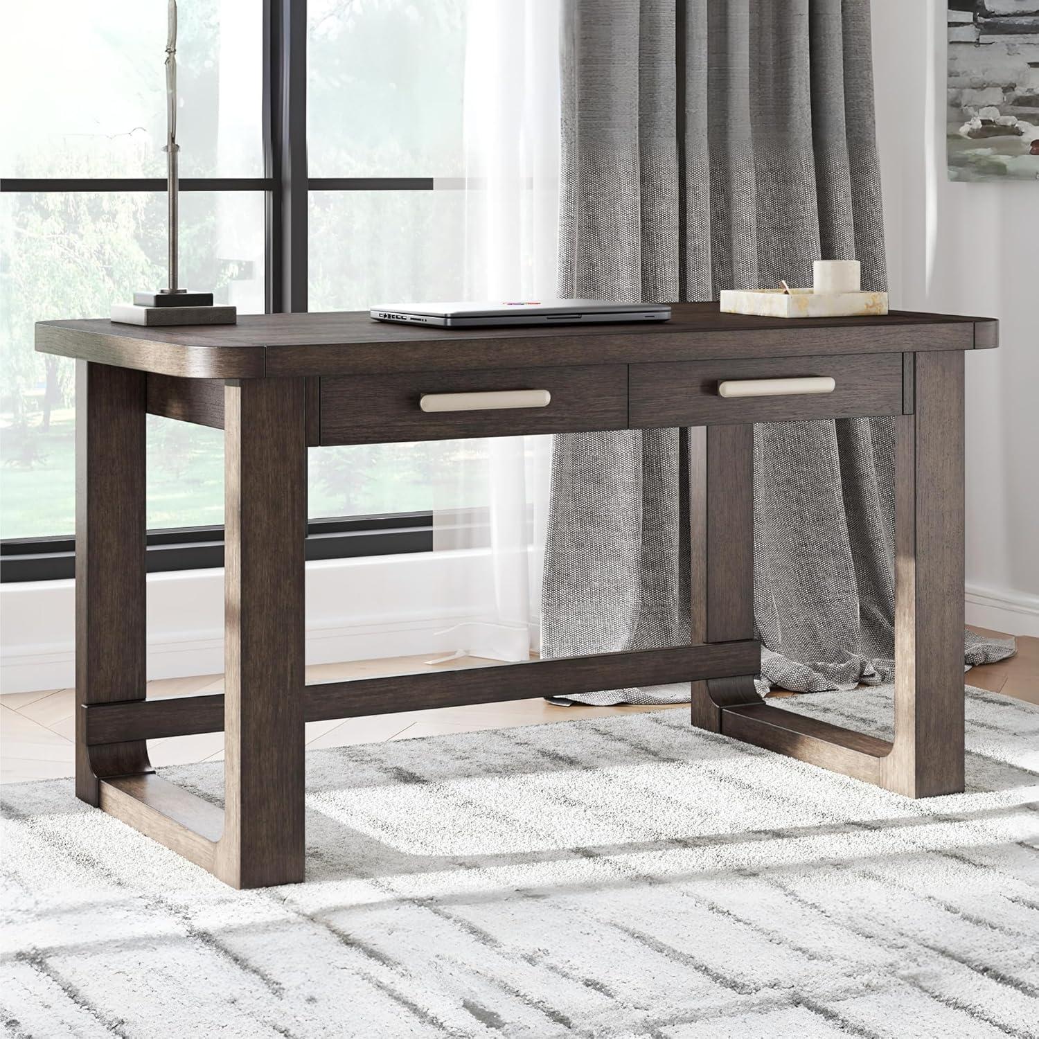 imageSignature Design by Ashley Breckington Contemporary 56quot Home Office Computer Desk with 2 Drawers and Wire Management Dark BrownBrown