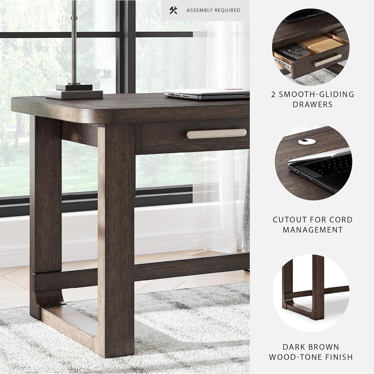 imageSignature Design by Ashley Breckington Contemporary 56quot Home Office Computer Desk with 2 Drawers and Wire Management Dark BrownBrown