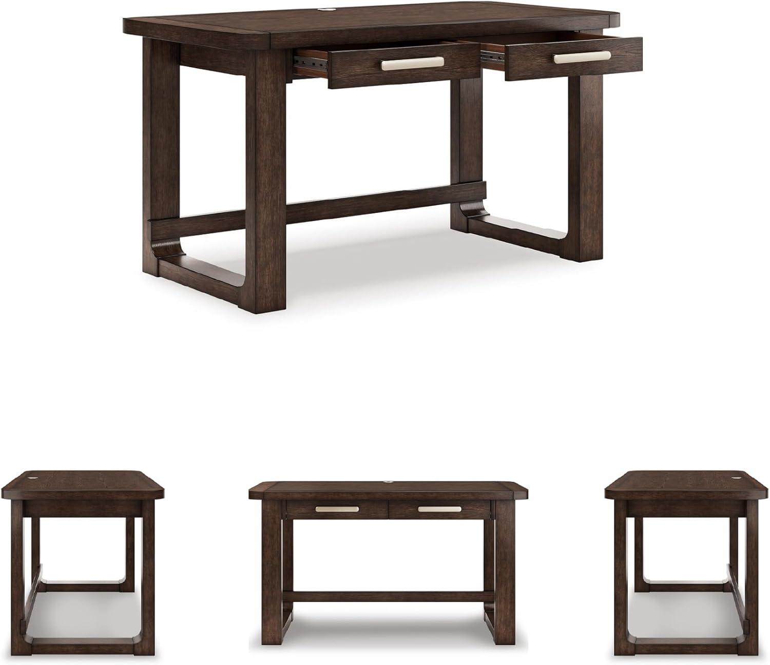 imageSignature Design by Ashley Breckington Contemporary 56quot Home Office Computer Desk with 2 Drawers and Wire Management Dark BrownBrown