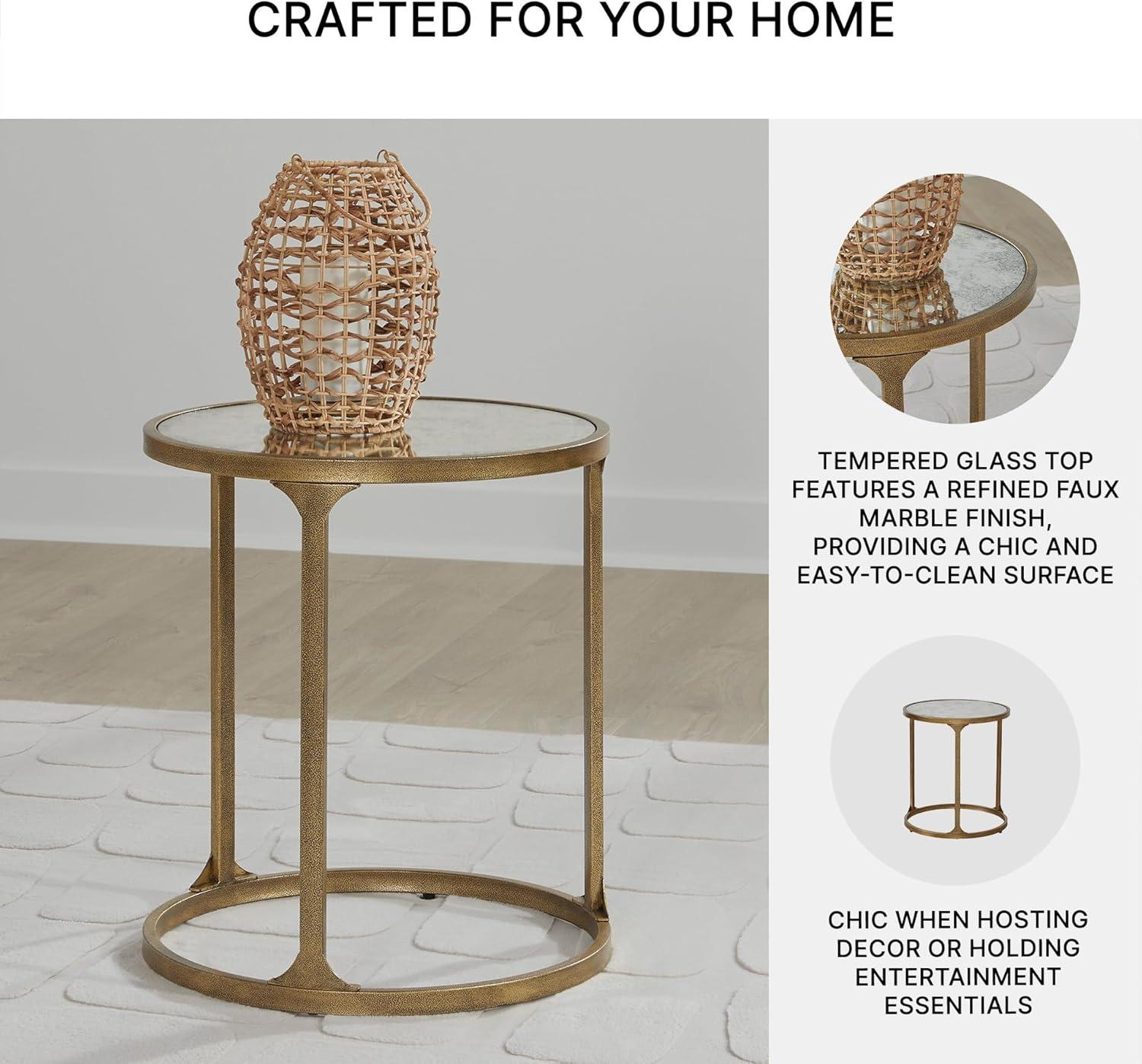 imageSignature Design by Ashley Breckington Contemporary End Table with Lower Shelf Dark BrownAntique Gold