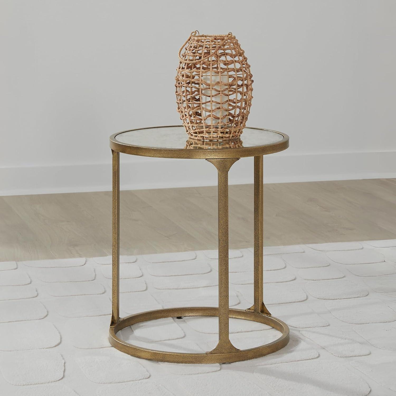 imageSignature Design by Ashley Breckington Contemporary End Table with Lower Shelf Dark BrownAntique Gold