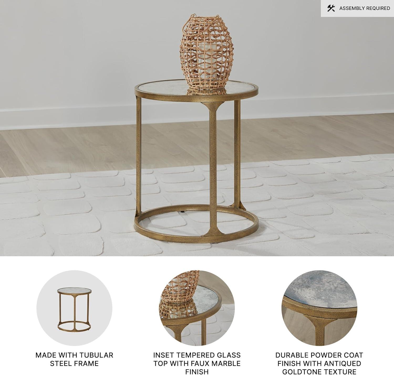 imageSignature Design by Ashley Breckington Contemporary End Table with Lower Shelf Dark BrownAntique Gold