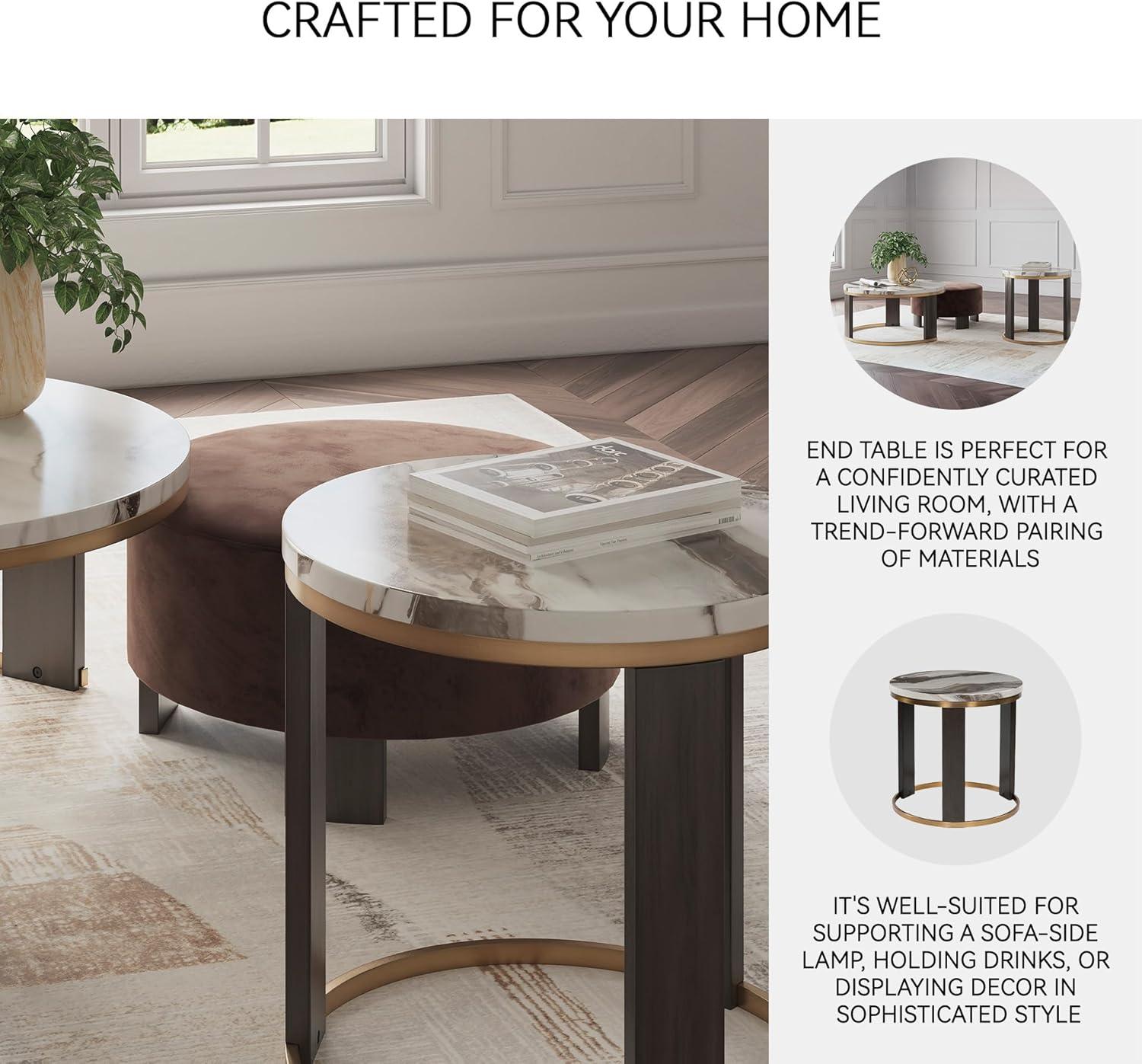 imageSignature Design by Ashley Breckington Contemporary End Table with Lower Shelf Dark BrownBrownBrass Finish