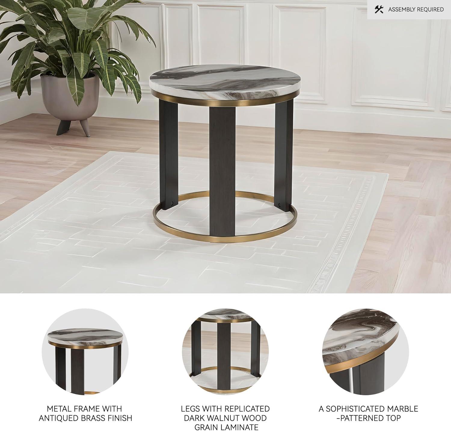 imageSignature Design by Ashley Breckington Contemporary End Table with Lower Shelf Dark BrownBrownBrass Finish