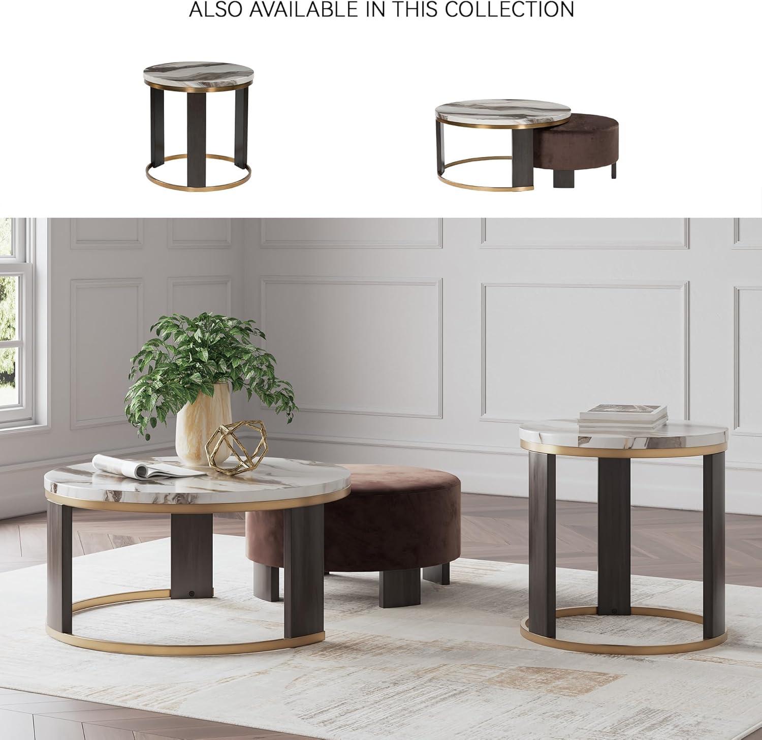 imageSignature Design by Ashley Breckington Contemporary End Table with Lower Shelf Dark BrownBrownBrass Finish