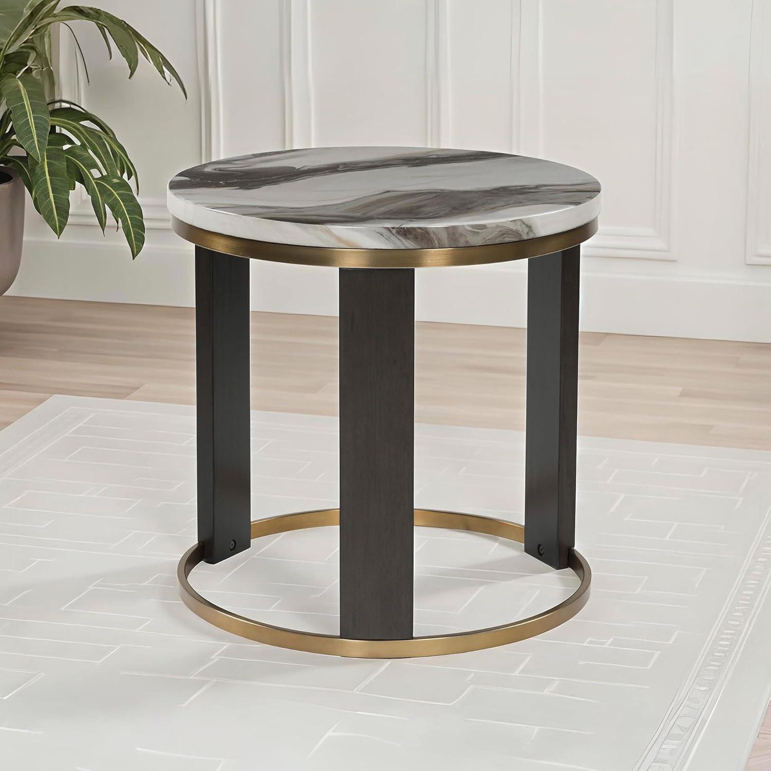 imageSignature Design by Ashley Breckington Contemporary End Table with Lower Shelf Dark BrownBrownBrass Finish