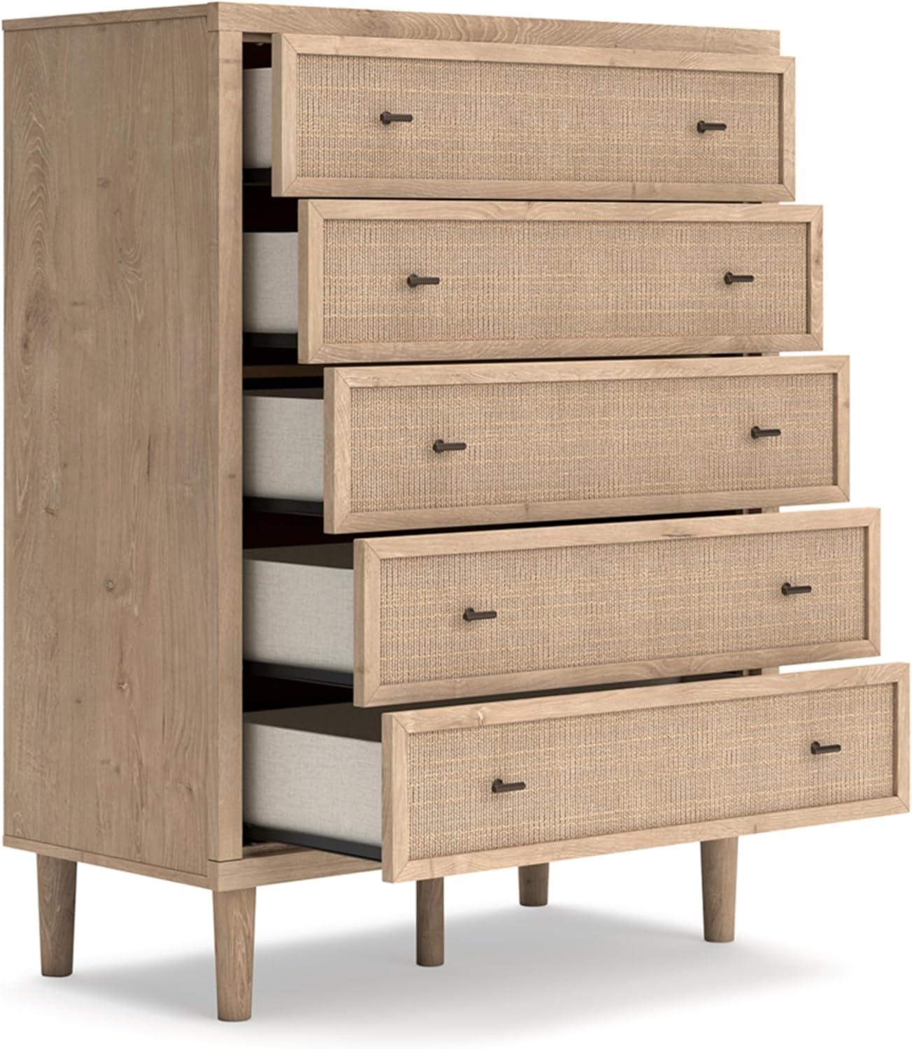 imageSignature Design by Ashley Cielden Coastal 6Drawer Dresser BronzeTone Knobs Safety Stop Textured Cane Details 6201quot W x 1965quot D x 3567quot H Light BrownLight Brown
