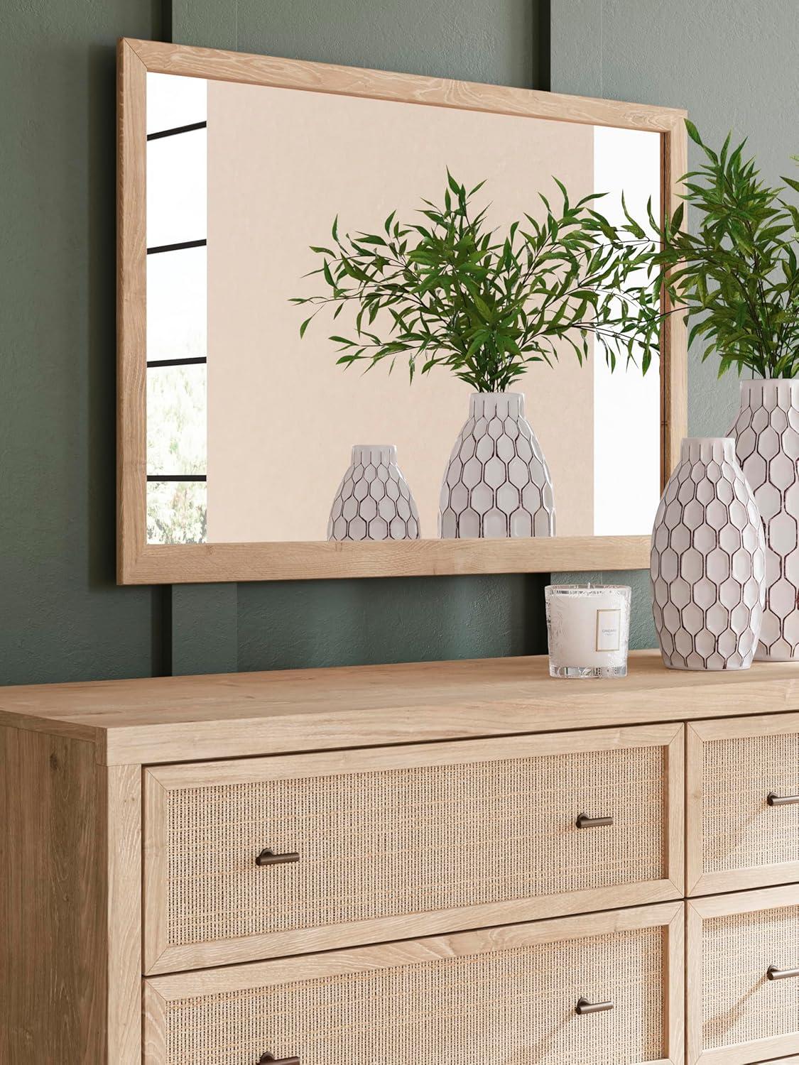 imageSignature Design by Ashley Cielden Coastal 6Drawer Dresser BronzeTone Knobs Safety Stop Textured Cane Details 6201quot W x 1965quot D x 3567quot H Light BrownLight Brown