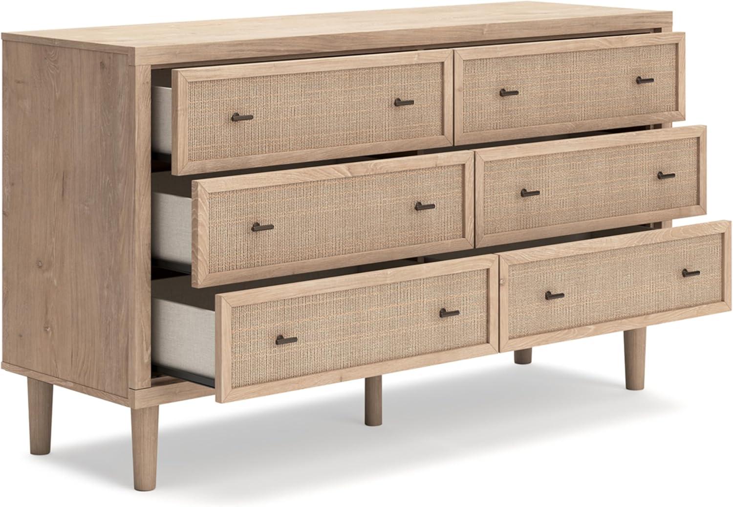 imageSignature Design by Ashley Cielden Coastal 6Drawer Dresser BronzeTone Knobs Safety Stop Textured Cane Details 6201quot W x 1965quot D x 3567quot H Light BrownLight Brown