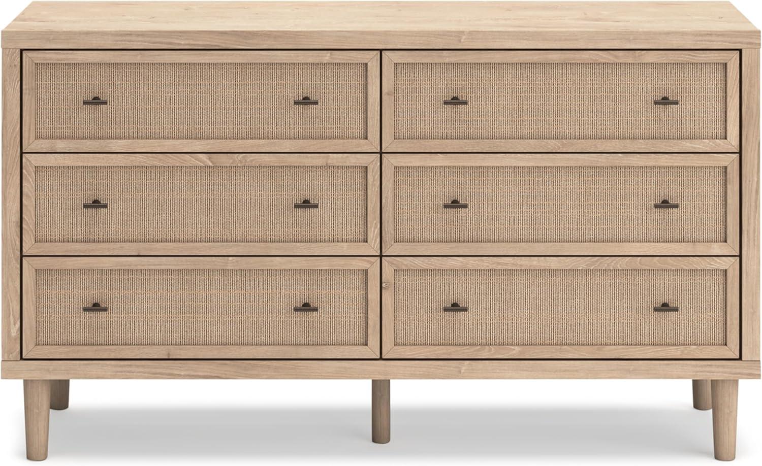 imageSignature Design by Ashley Cielden Coastal 6Drawer Dresser BronzeTone Knobs Safety Stop Textured Cane Details 6201quot W x 1965quot D x 3567quot H Light BrownLight Brown