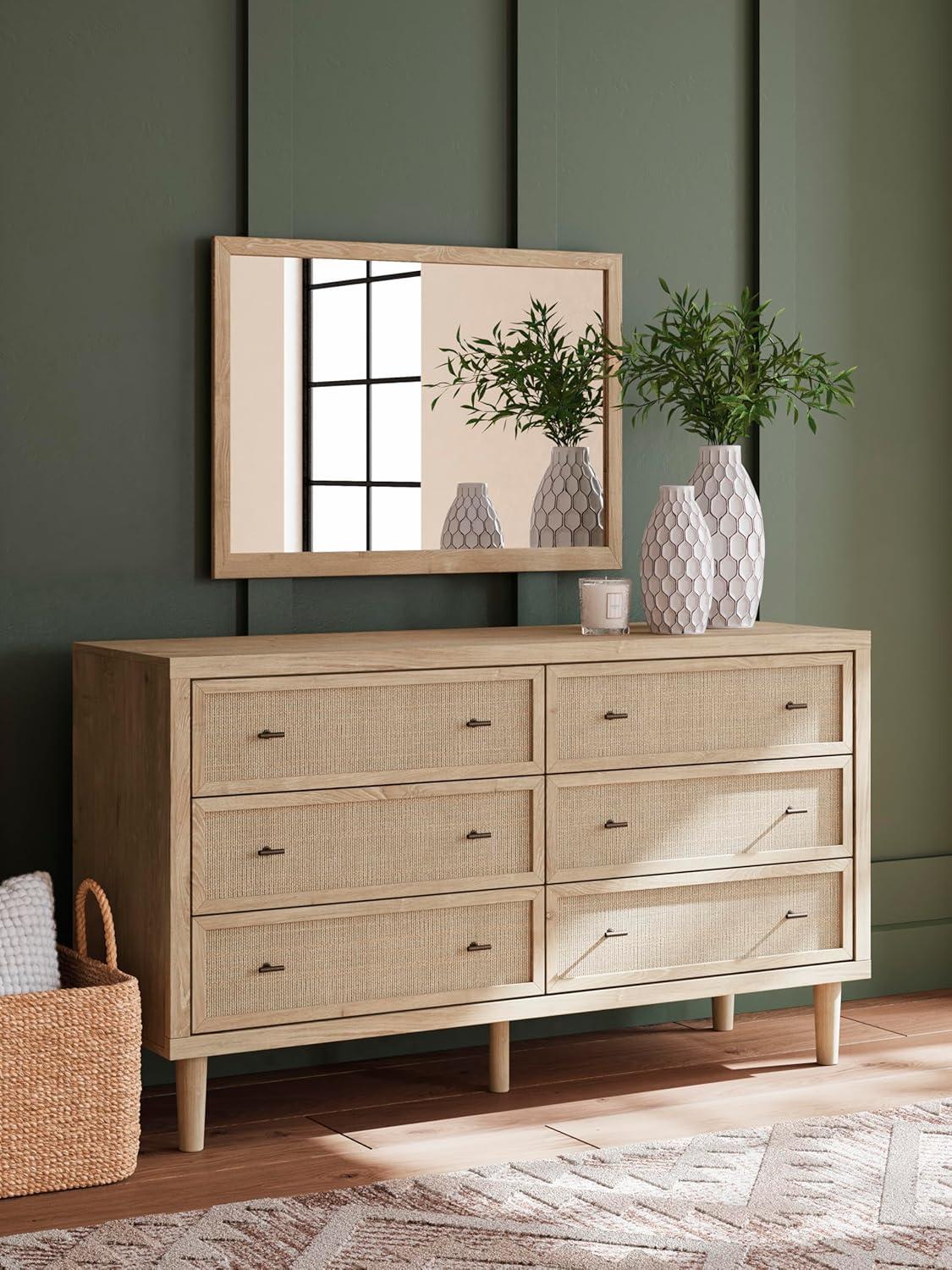 imageSignature Design by Ashley Cielden Coastal 6Drawer Dresser BronzeTone Knobs Safety Stop Textured Cane Details 6201quot W x 1965quot D x 3567quot H Light BrownLight Brown