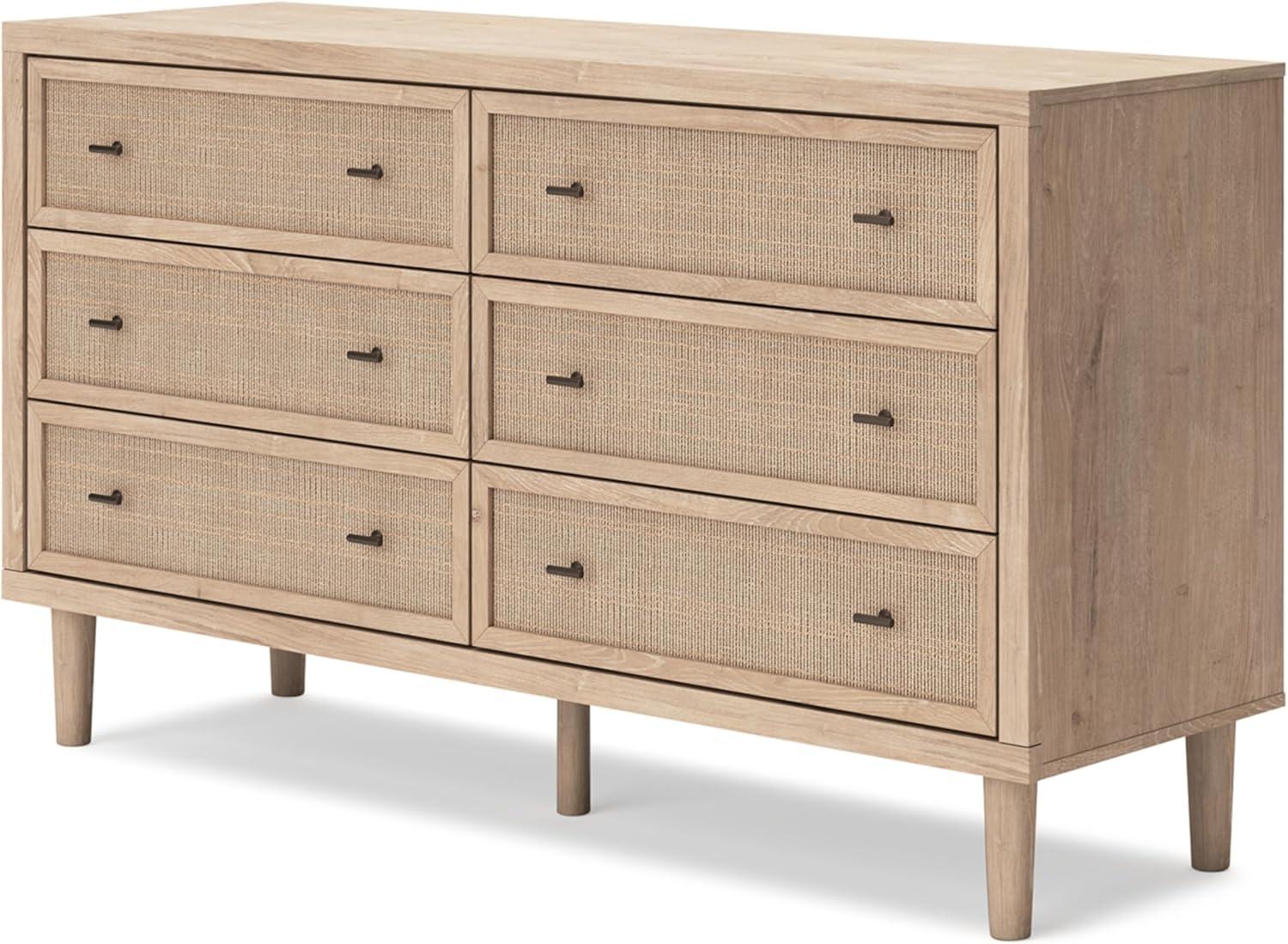 imageSignature Design by Ashley Cielden Coastal 6Drawer Dresser BronzeTone Knobs Safety Stop Textured Cane Details 6201quot W x 1965quot D x 3567quot H Light BrownLight Brown