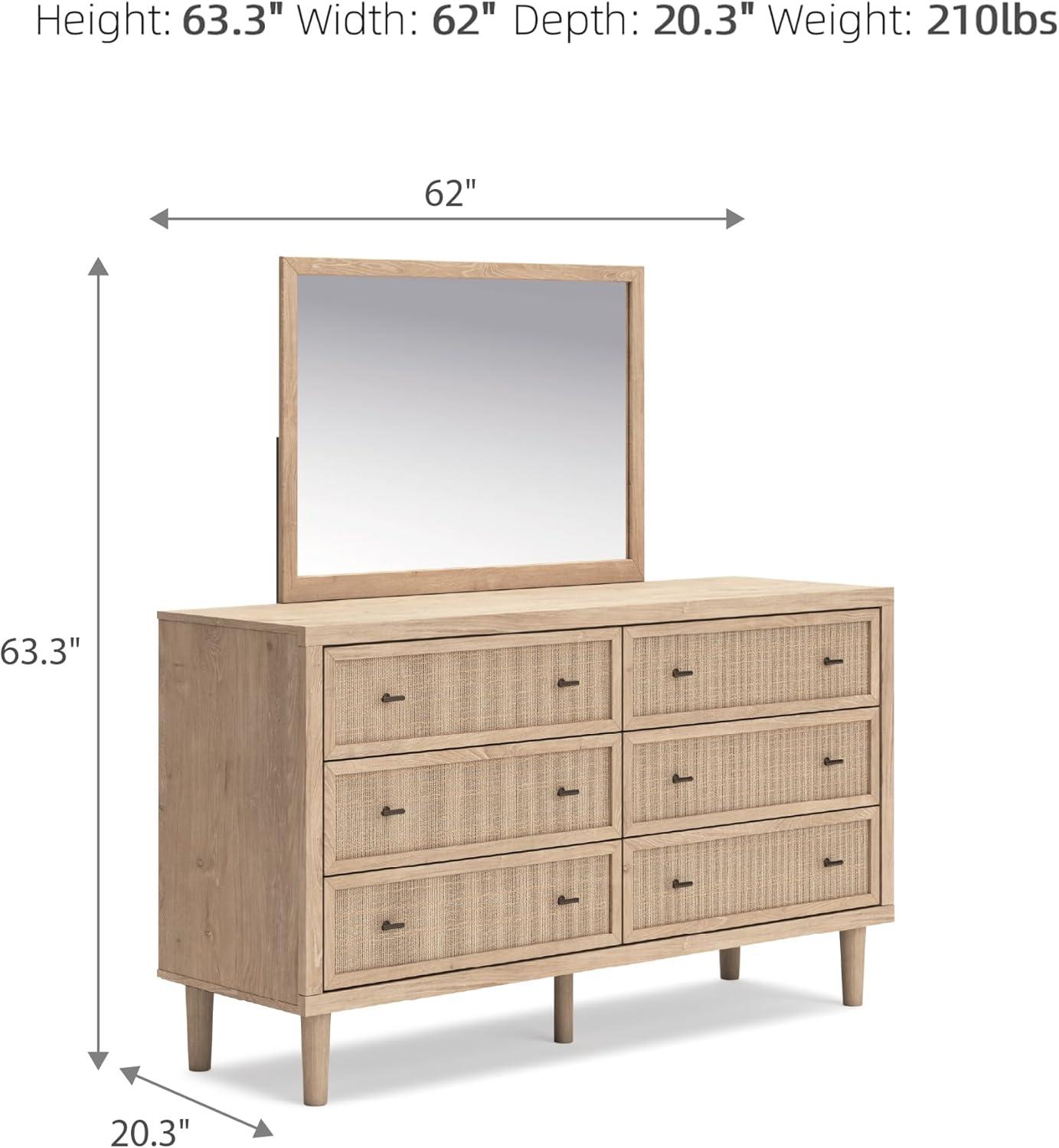 imageSignature Design by Ashley Cielden Coastal 6Drawer Dresser BronzeTone Knobs Safety Stop Textured Cane Details 6201quot W x 1965quot D x 3567quot H Light BrownLight Brown