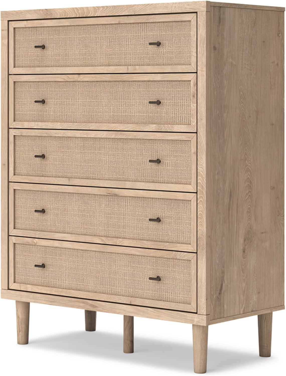 imageSignature Design by Ashley Cielden Coastal 6Drawer Dresser BronzeTone Knobs Safety Stop Textured Cane Details 6201quot W x 1965quot D x 3567quot H Light BrownLight Brown