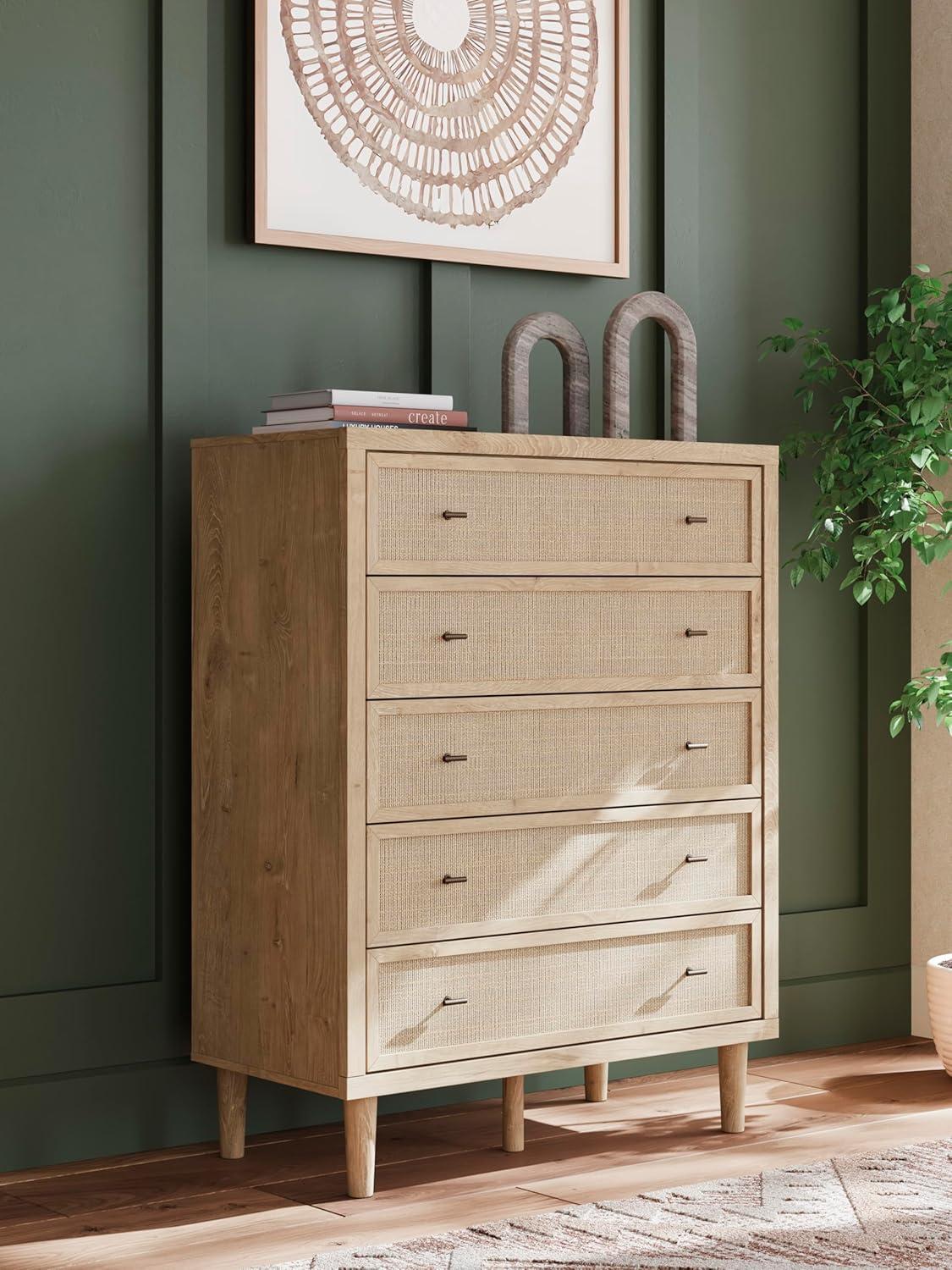 imageSignature Design by Ashley Cielden Coastal 6Drawer Dresser BronzeTone Knobs Safety Stop Textured Cane Details 6201quot W x 1965quot D x 3567quot H Light BrownLight Brown