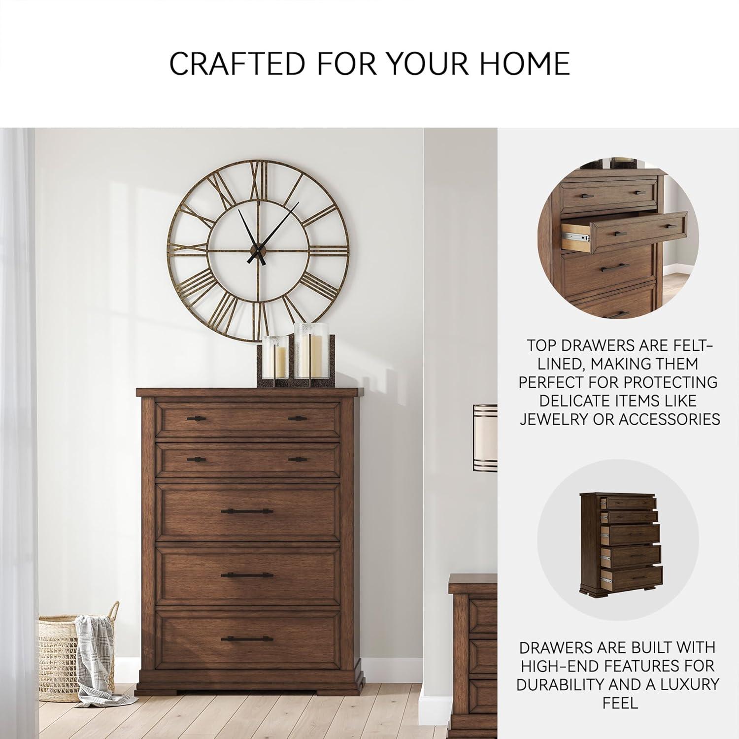 imageSignature Design by Ashley Cielden Coastal 6Drawer Dresser BronzeTone Knobs Safety Stop Textured Cane Details 6201quot W x 1965quot D x 3567quot H Light BrownMedium Brown