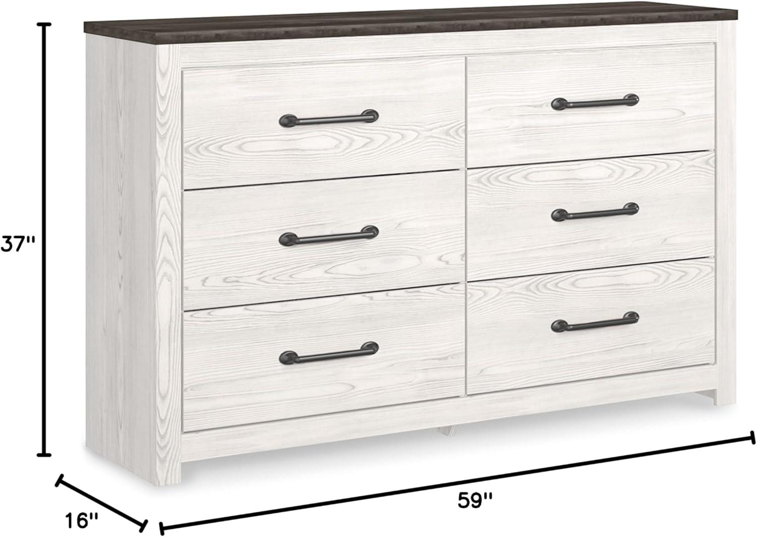 imageSignature Design by Ashley Cottonburg Modern Six Drawer Dresser with Faux Marble Top Light GrayWhite