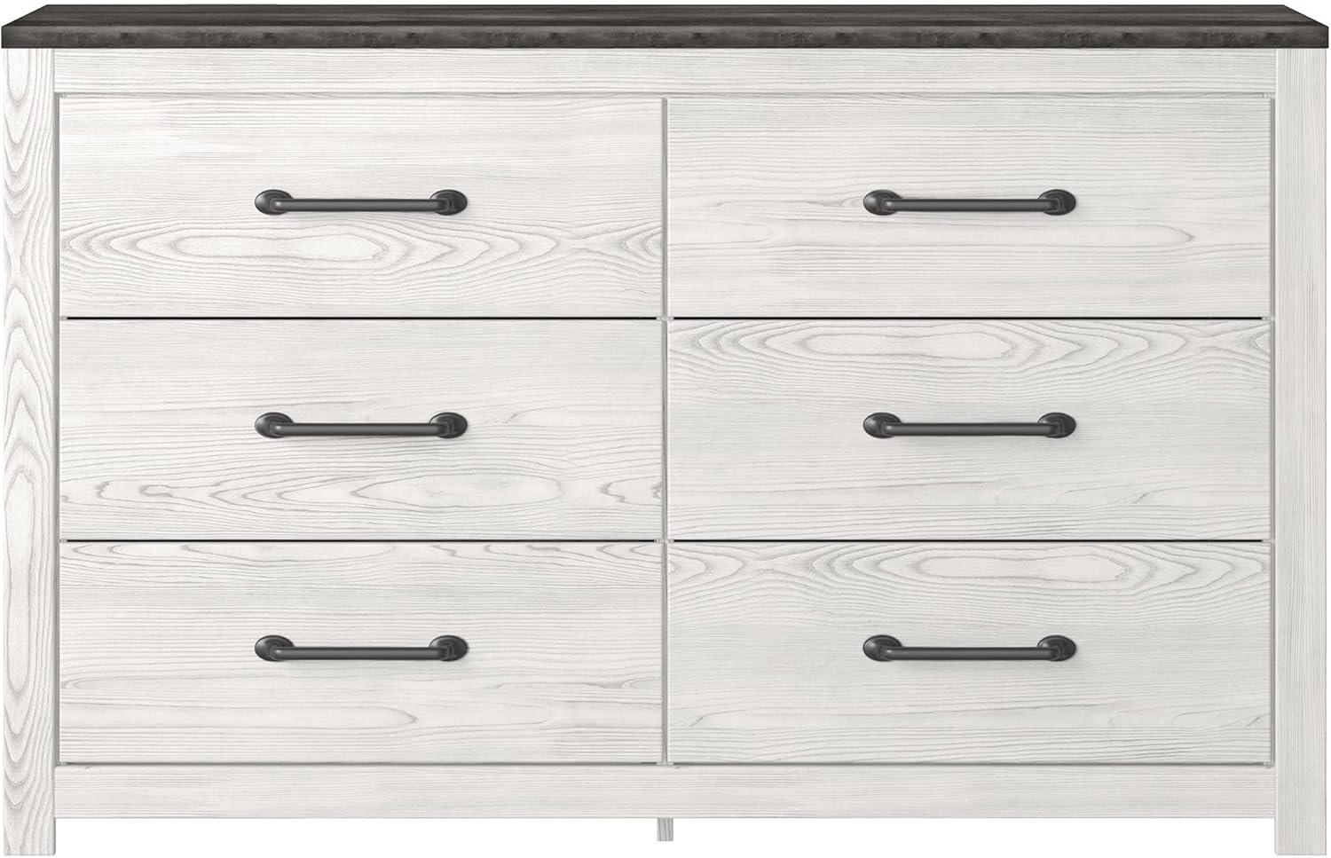 imageSignature Design by Ashley Cottonburg Modern Six Drawer Dresser with Faux Marble Top Light GrayWhite
