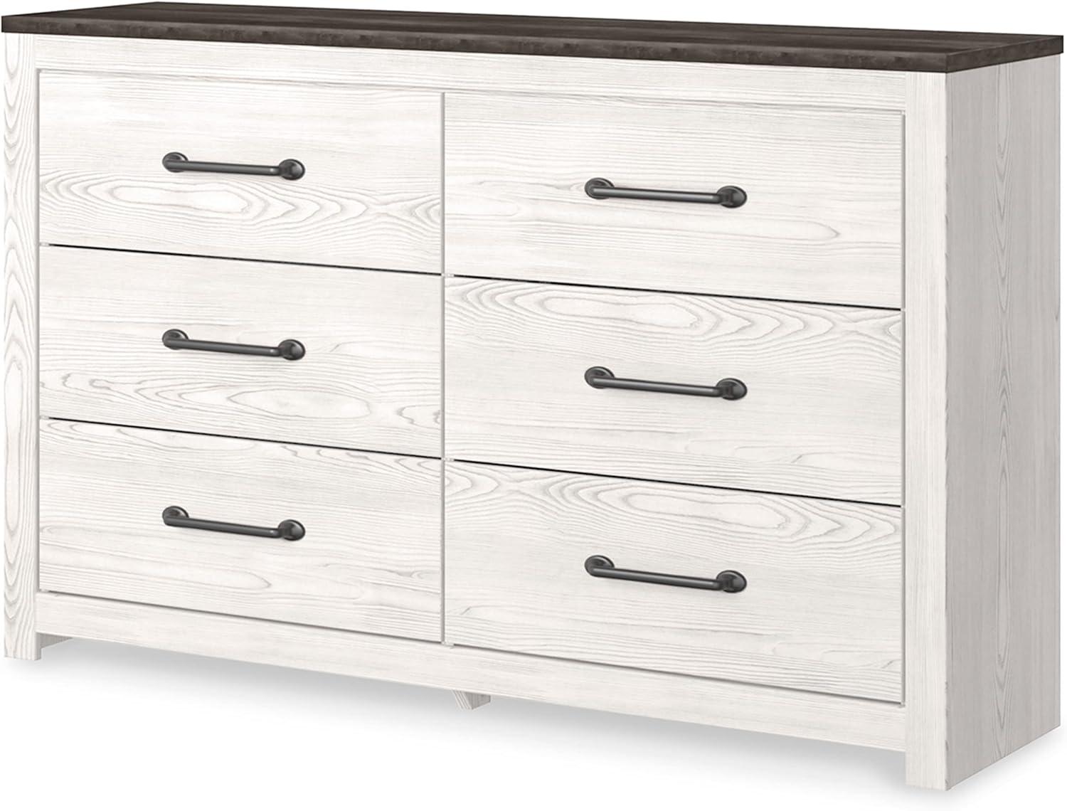 imageSignature Design by Ashley Cottonburg Modern Six Drawer Dresser with Faux Marble Top Light GrayWhite