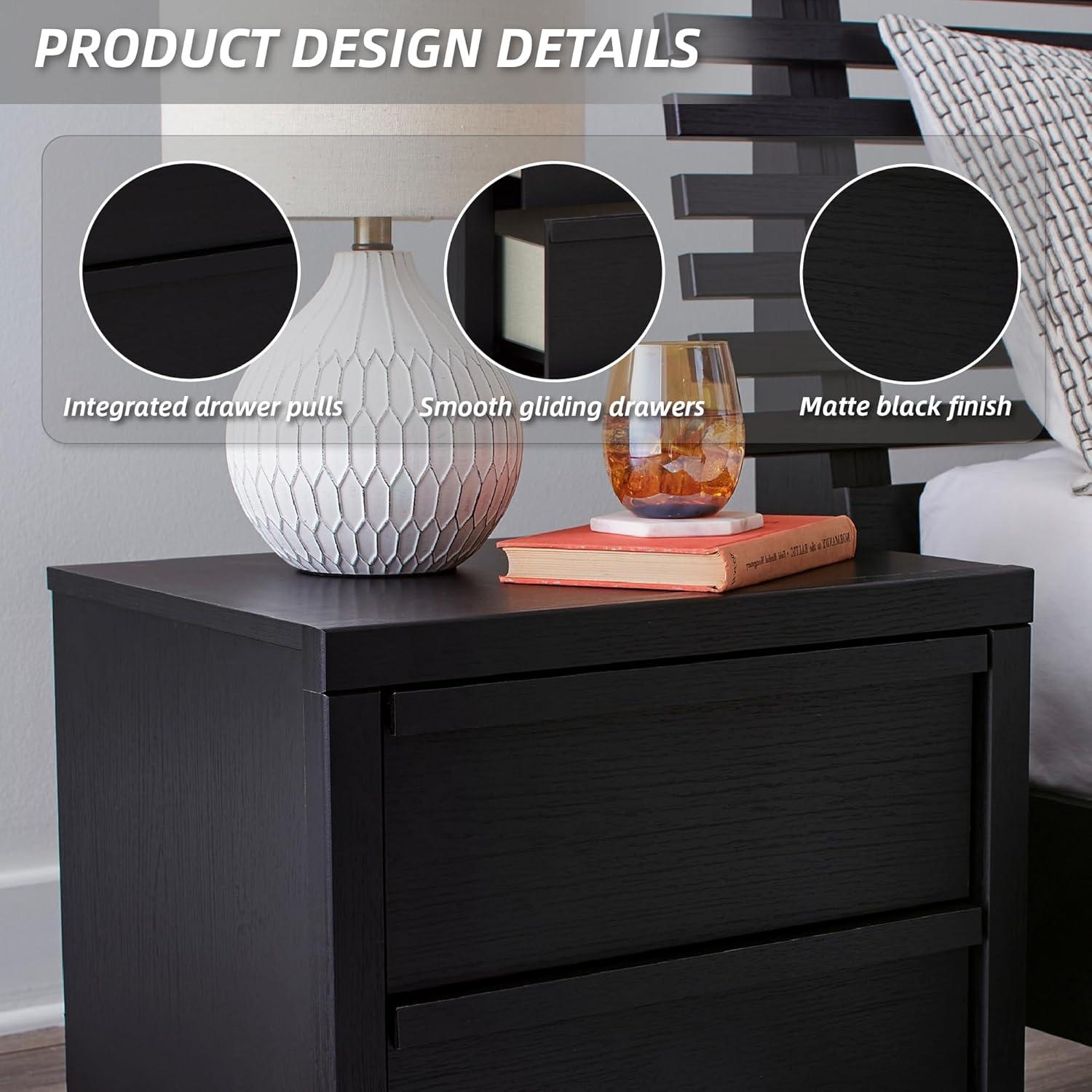 imageSignature Design by Ashley Danziar Modern 2 Drawer Nightstand with Wireless Charging and USB Ports 2437quot Tall Black