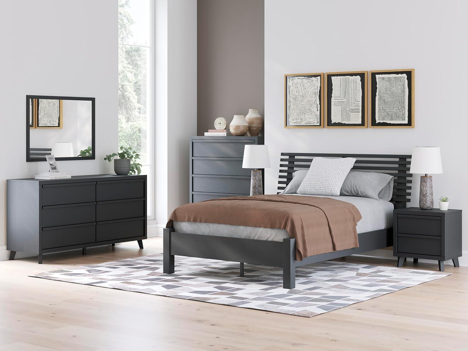 imageSignature Design by Ashley Danziar Modern 2 Drawer Nightstand with Wireless Charging and USB Ports 2437quot Tall Black