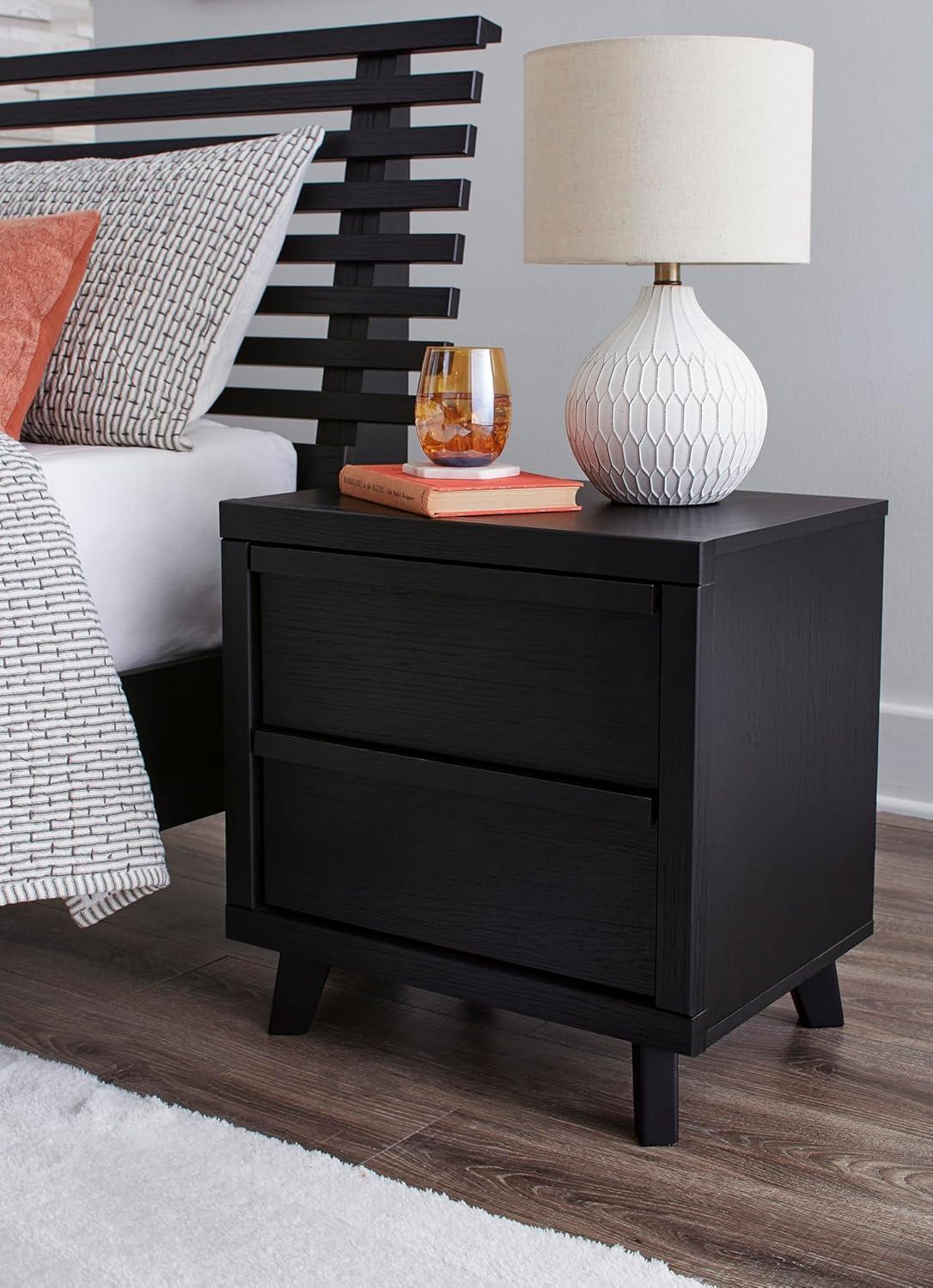 imageSignature Design by Ashley Danziar Modern 2 Drawer Nightstand with Wireless Charging and USB Ports 2437quot Tall Black