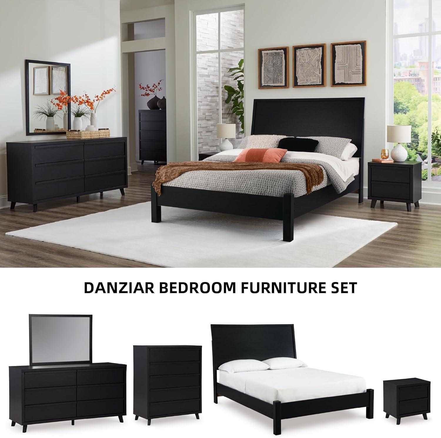 imageSignature Design by Ashley Danziar Modern 2 Drawer Nightstand with Wireless Charging and USB Ports 2437quot Tall Black